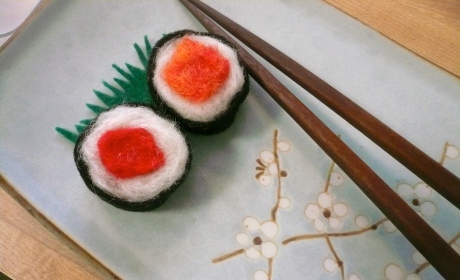 needle felted sushi